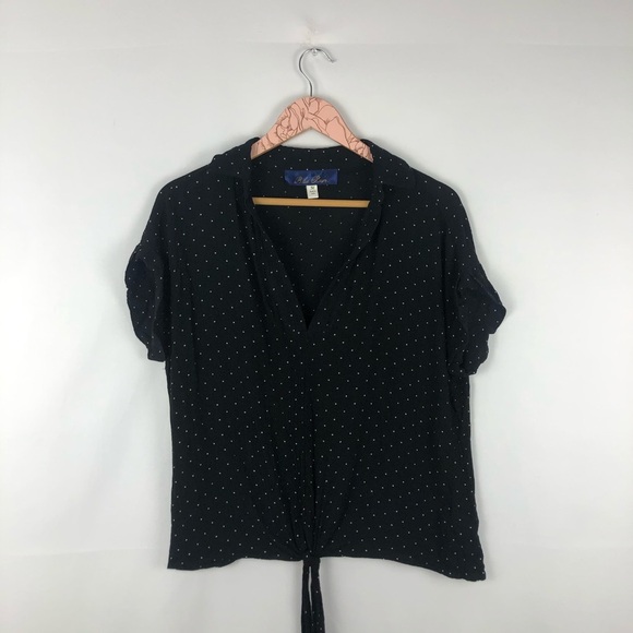 Francesca's Blue Rain Black Polka Dot Blouse Sz M - Picture 1 of 4